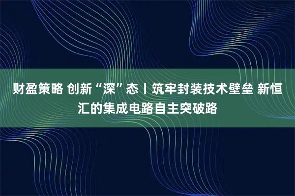 财盈策略 创新“深”态丨筑牢封装技术壁垒 新恒汇的集成电路自主突破路